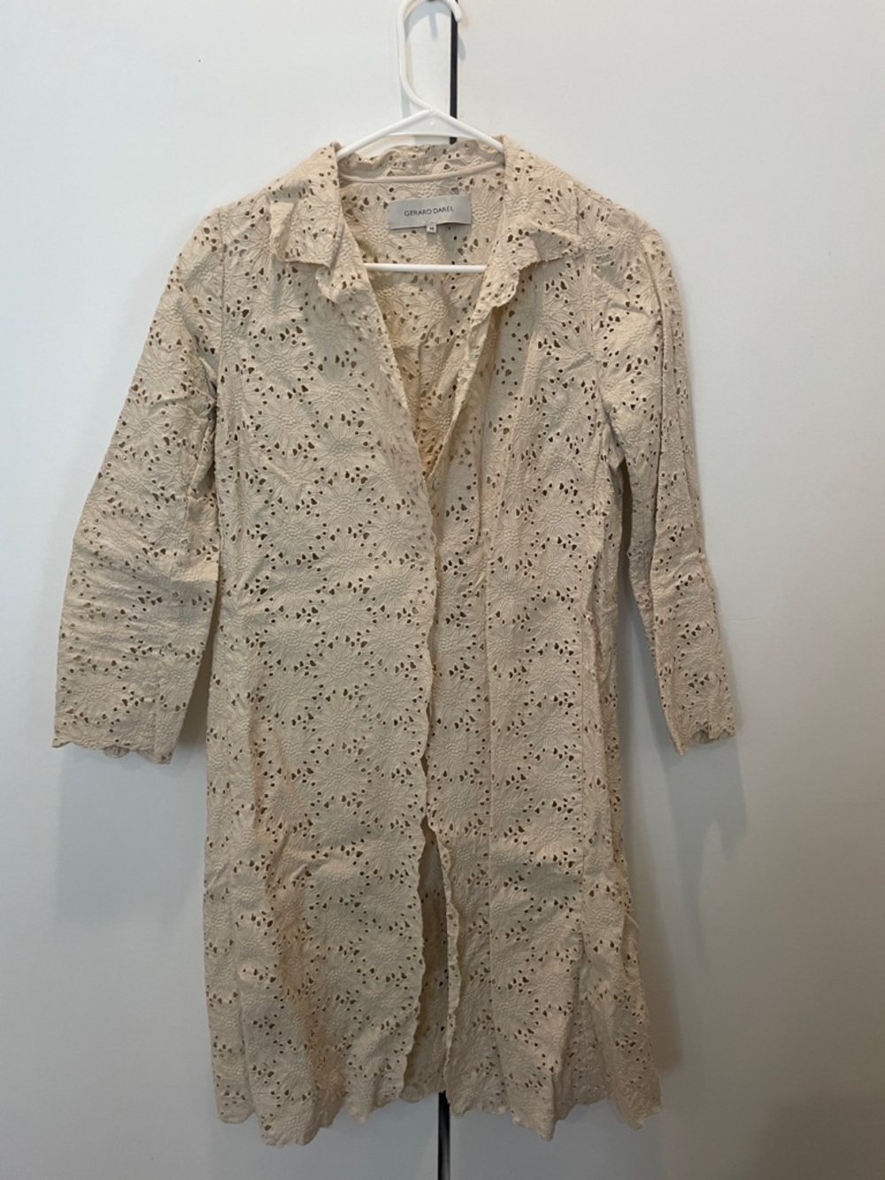 Gerard Darel Cream Eyelet Lace Long Shirt Jacket